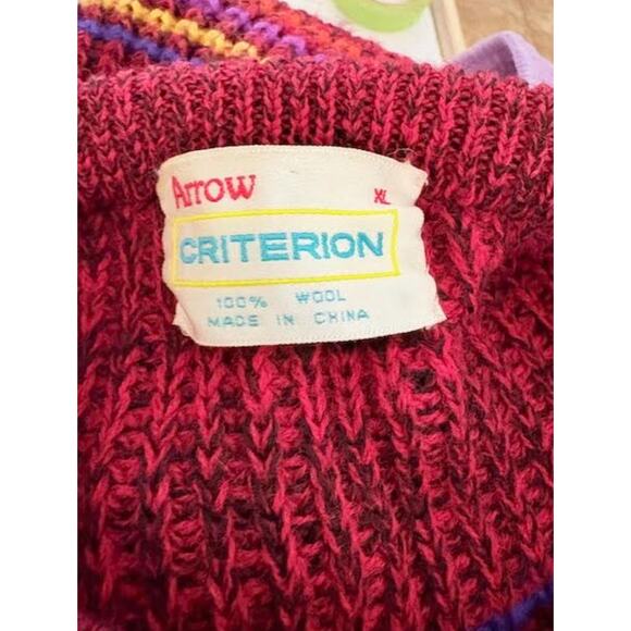 Arrow Criterion Men's Sweater XL Vintage Maroon Striped Knit Pullover Wool - Picture 5 of 5